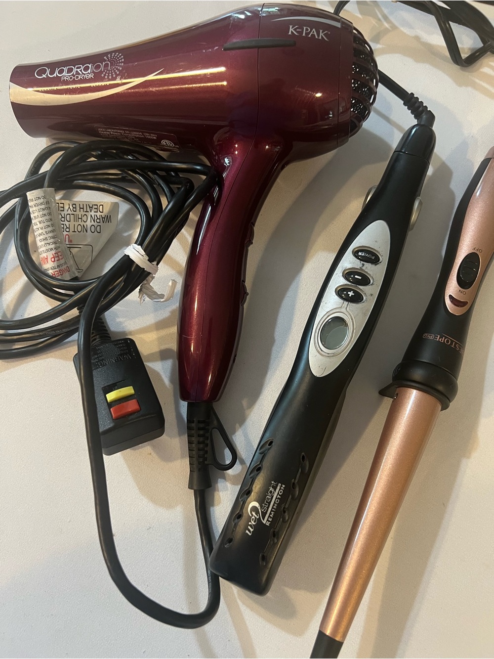 K-PAK Quadraion Pro Dryer in Deep Burgundy with a Straightener + Curling Tools